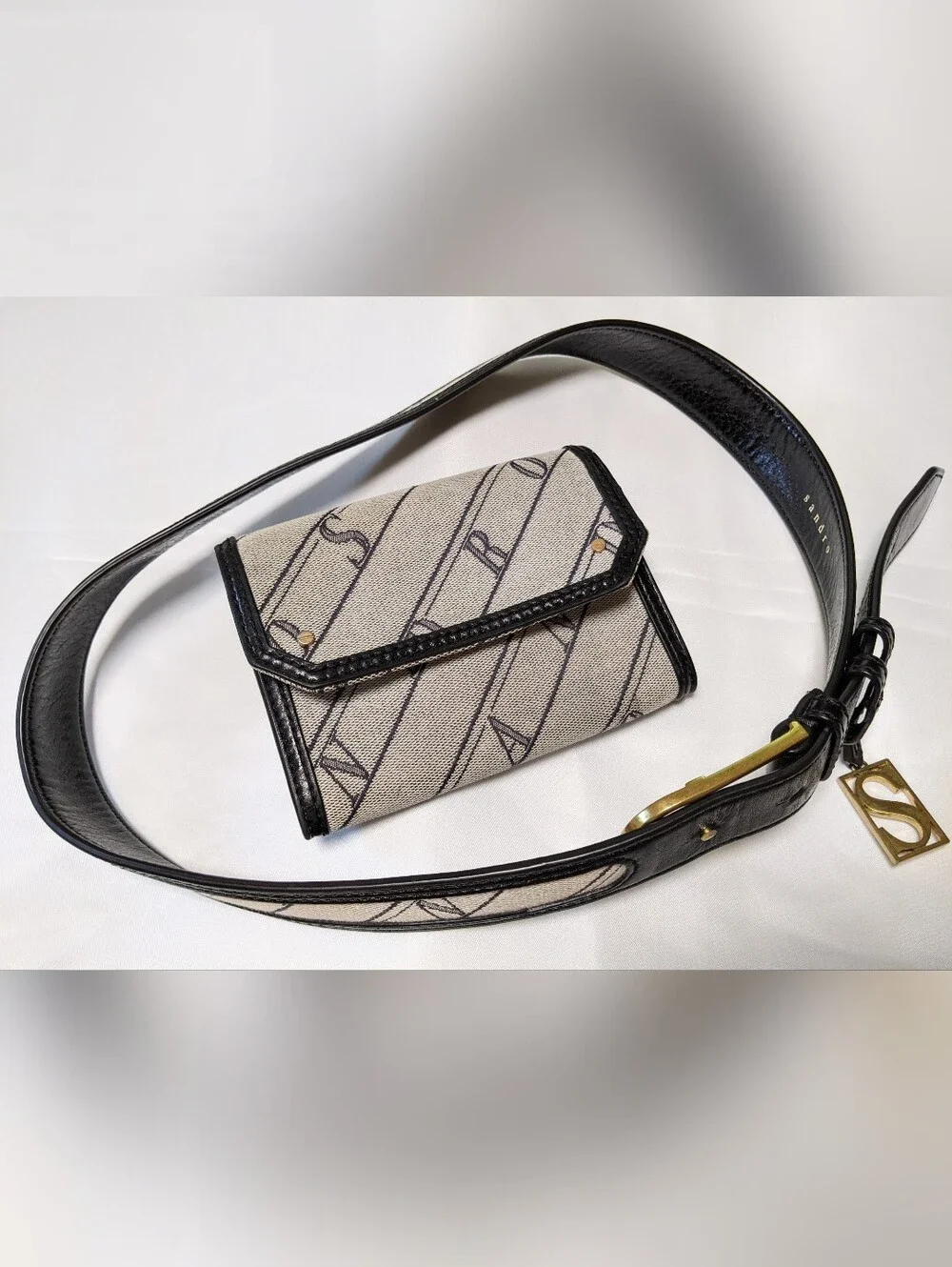 Luxury Sandro Paris Belt Wallet Bag OZ cow leather Belt Textile Gray Black Gold